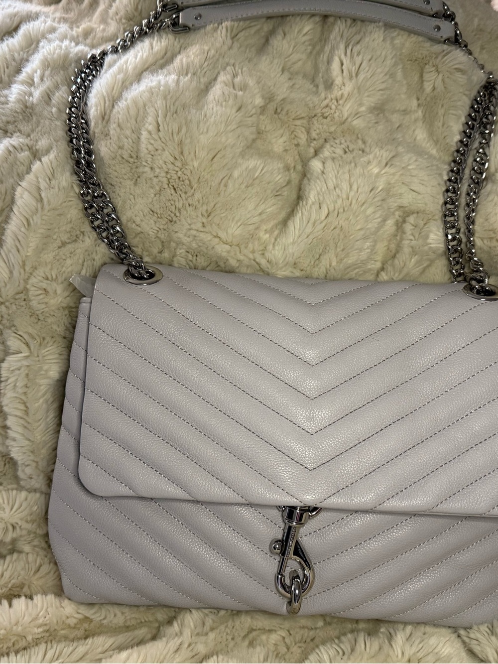 Rebecca Minkoff Quilted Chevron Shoulder Bag in Light Gray